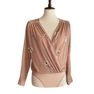 ASTR The Label AT15181-003 Drape Front Long Sleeve Floral Bodysuit Size XS